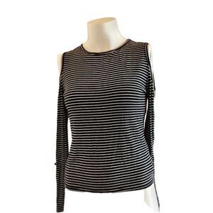 Forever 21 womens large black white striped y2k cold shoulder long sleeve shirt